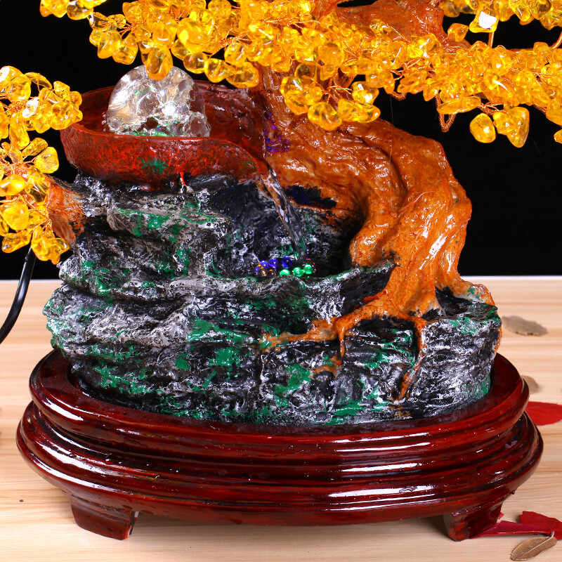 黃水晶招財(cái)樹(shù) 流水滾球工藝擺件，為家居注入財(cái)富與靈動(dòng)